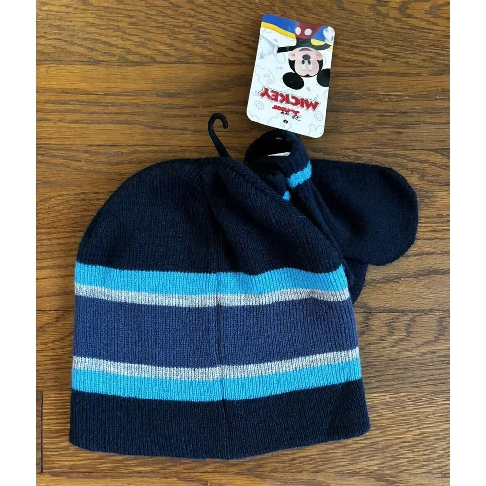 NWT Mickey Mouse Disney Junior Astronaut Space Kids Winter Beanie Cap Mitten Set